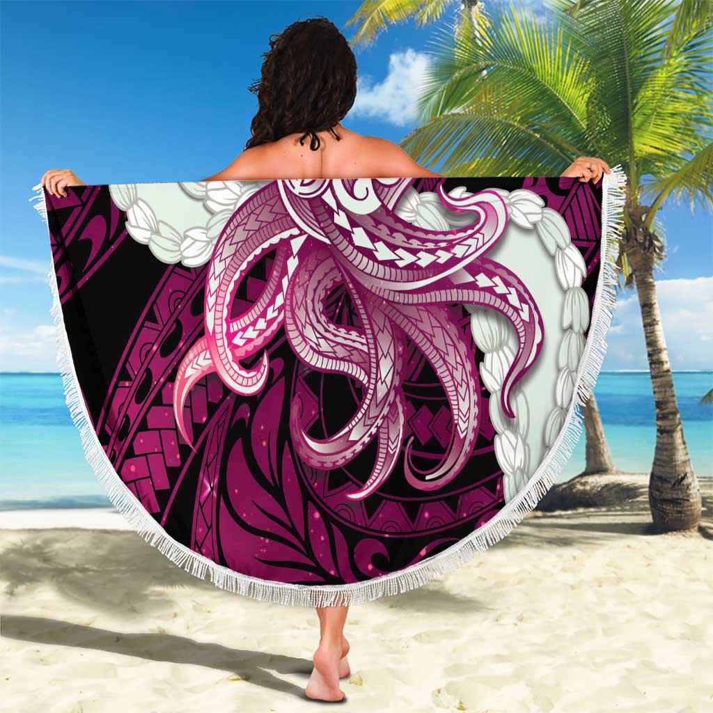 Pink Galaxy Polynesia Tribal Octopus Tattoo Beach Blanket Pikake Lei Polynesian Pattern