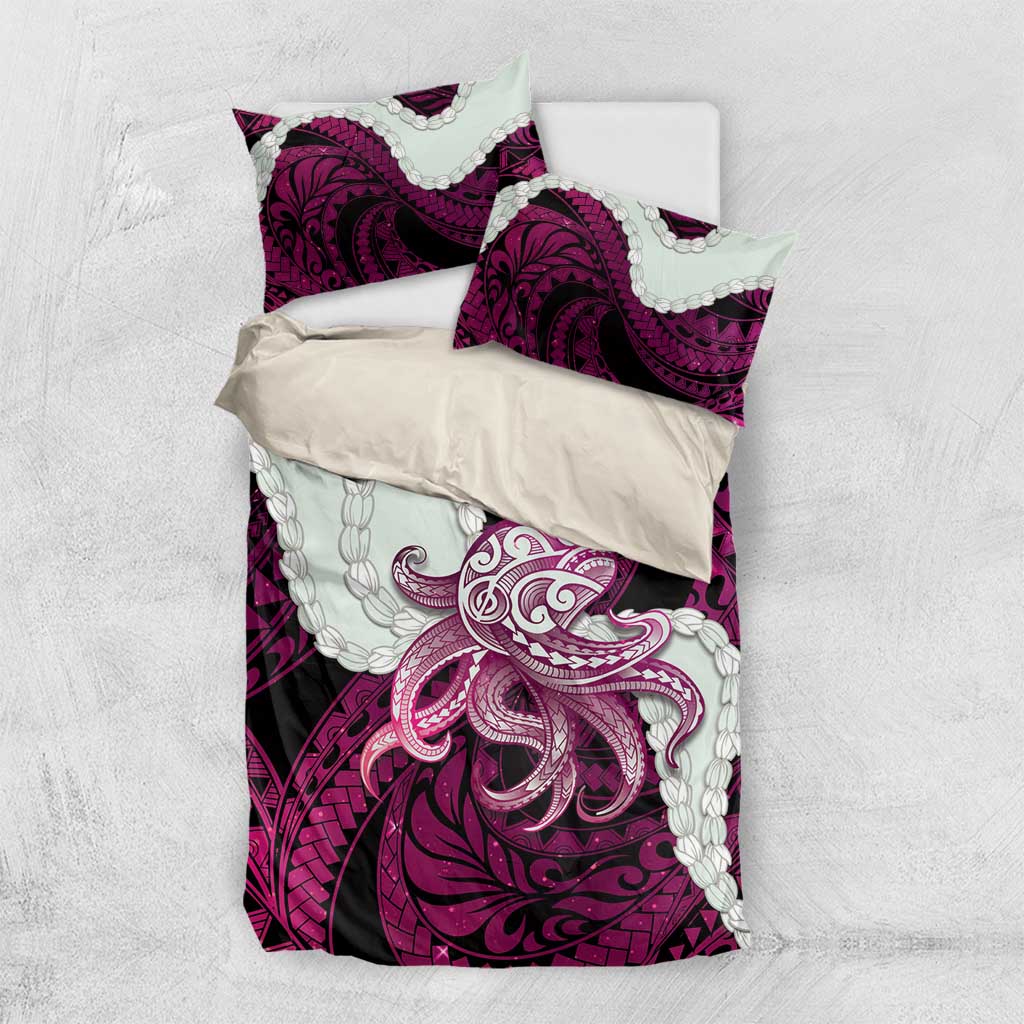 Pink Galaxy Polynesia Tribal Octopus Tattoo Bedding Set Pikake Lei Polynesian Pattern