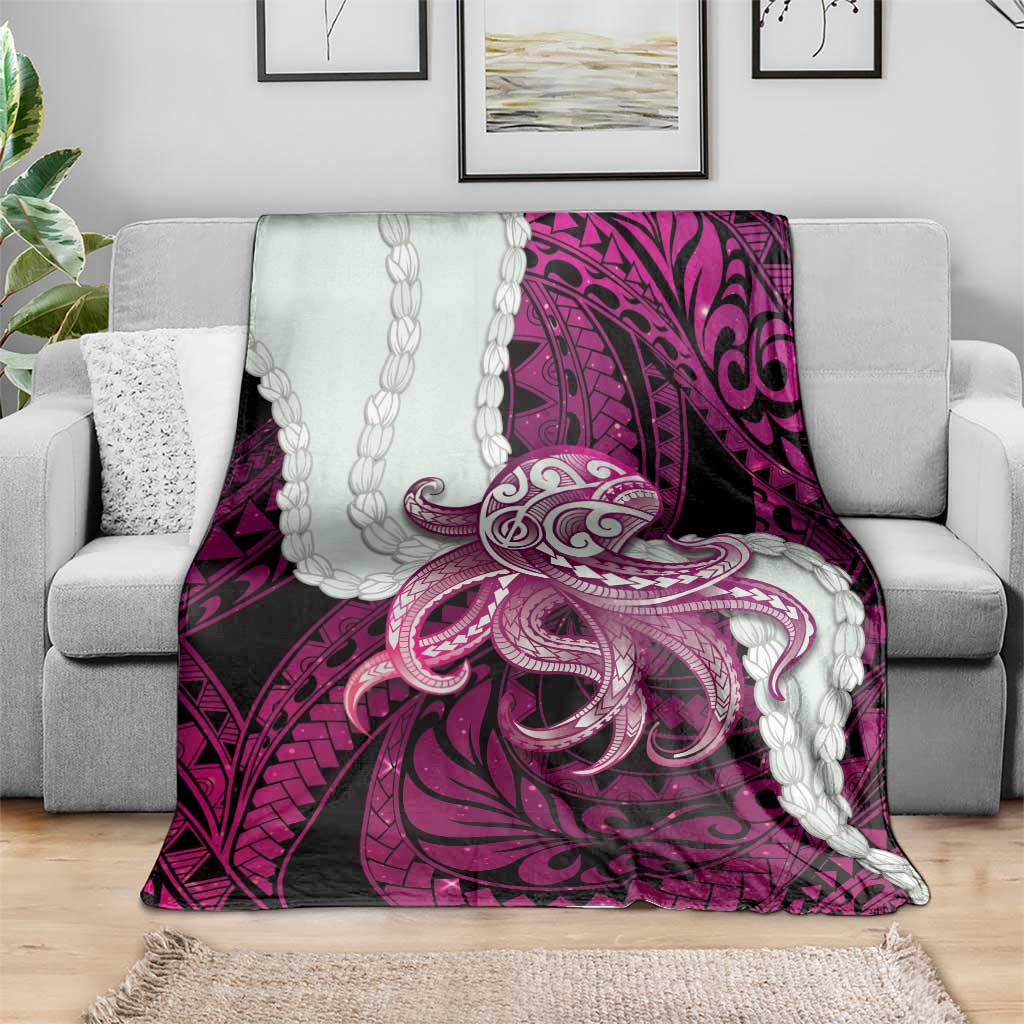 Pink Galaxy Polynesia Tribal Octopus Tattoo Blanket Pikake Lei Polynesian Pattern