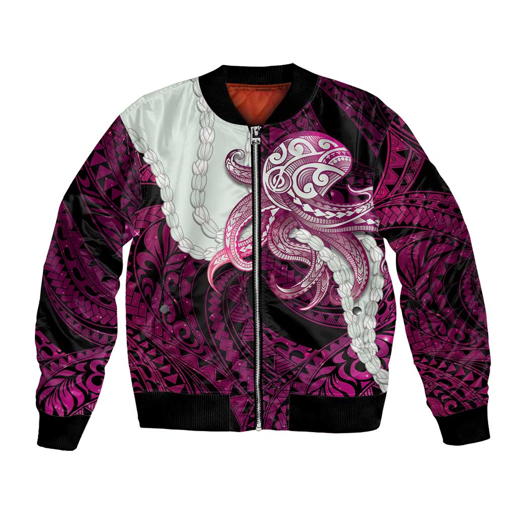 Pink Galaxy Polynesia Tribal Octopus Tattoo Bomber Jacket Pikake Lei Polynesian Pattern