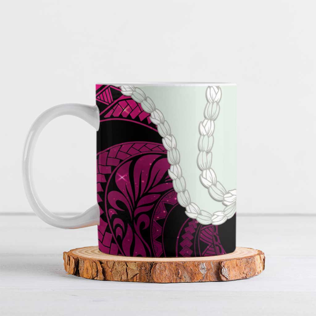Pink Galaxy Polynesia Tribal Octopus Tattoo Ceramic Mug Pikake Lei Polynesian Pattern