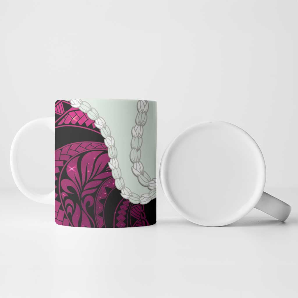 Pink Galaxy Polynesia Tribal Octopus Tattoo Ceramic Mug Pikake Lei Polynesian Pattern