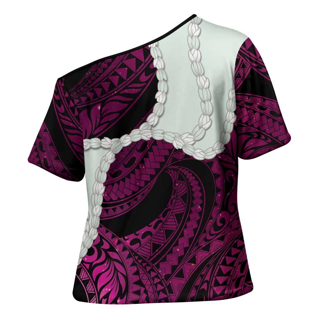 Pink Galaxy Polynesia Tribal Octopus Tattoo Cross Shoulder Shirt Pikake Lei Polynesian Pattern