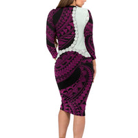 Pink Galaxy Polynesia Tribal Octopus Tattoo Family Matching Long Sleeve Bodycon Dress and Hawaiian Shirt Pikake Lei Polynesian Pattern
