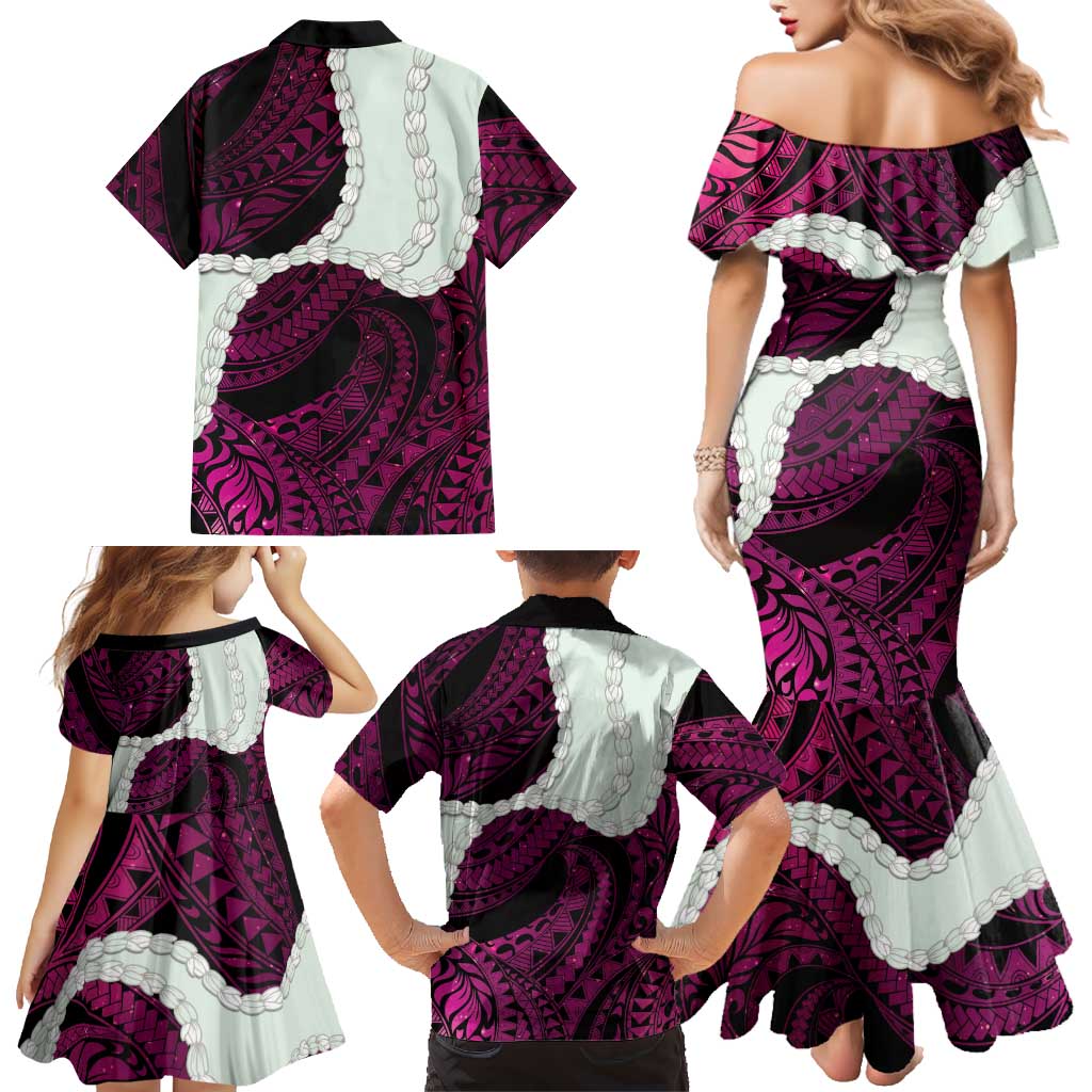 Pink Galaxy Polynesia Tribal Octopus Tattoo Family Matching Mermaid Dress and Hawaiian Shirt Pikake Lei Polynesian Pattern