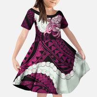 Pink Galaxy Polynesia Tribal Octopus Tattoo Family Matching Off Shoulder Maxi Dress and Hawaiian Shirt Pikake Lei Polynesian Pattern