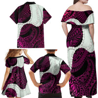 Pink Galaxy Polynesia Tribal Octopus Tattoo Family Matching Off Shoulder Maxi Dress and Hawaiian Shirt Pikake Lei Polynesian Pattern