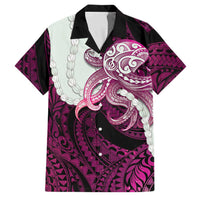 Pink Galaxy Polynesia Tribal Octopus Tattoo Family Matching Off Shoulder Maxi Dress and Hawaiian Shirt Pikake Lei Polynesian Pattern