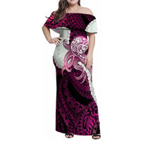 Pink Galaxy Polynesia Tribal Octopus Tattoo Family Matching Off Shoulder Maxi Dress and Hawaiian Shirt Pikake Lei Polynesian Pattern