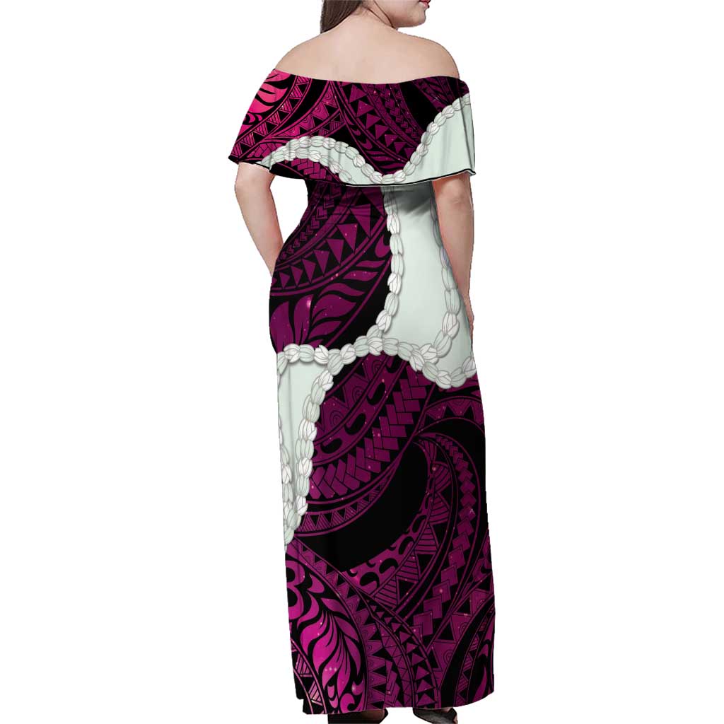 Pink Galaxy Polynesia Tribal Octopus Tattoo Family Matching Off Shoulder Maxi Dress and Hawaiian Shirt Pikake Lei Polynesian Pattern