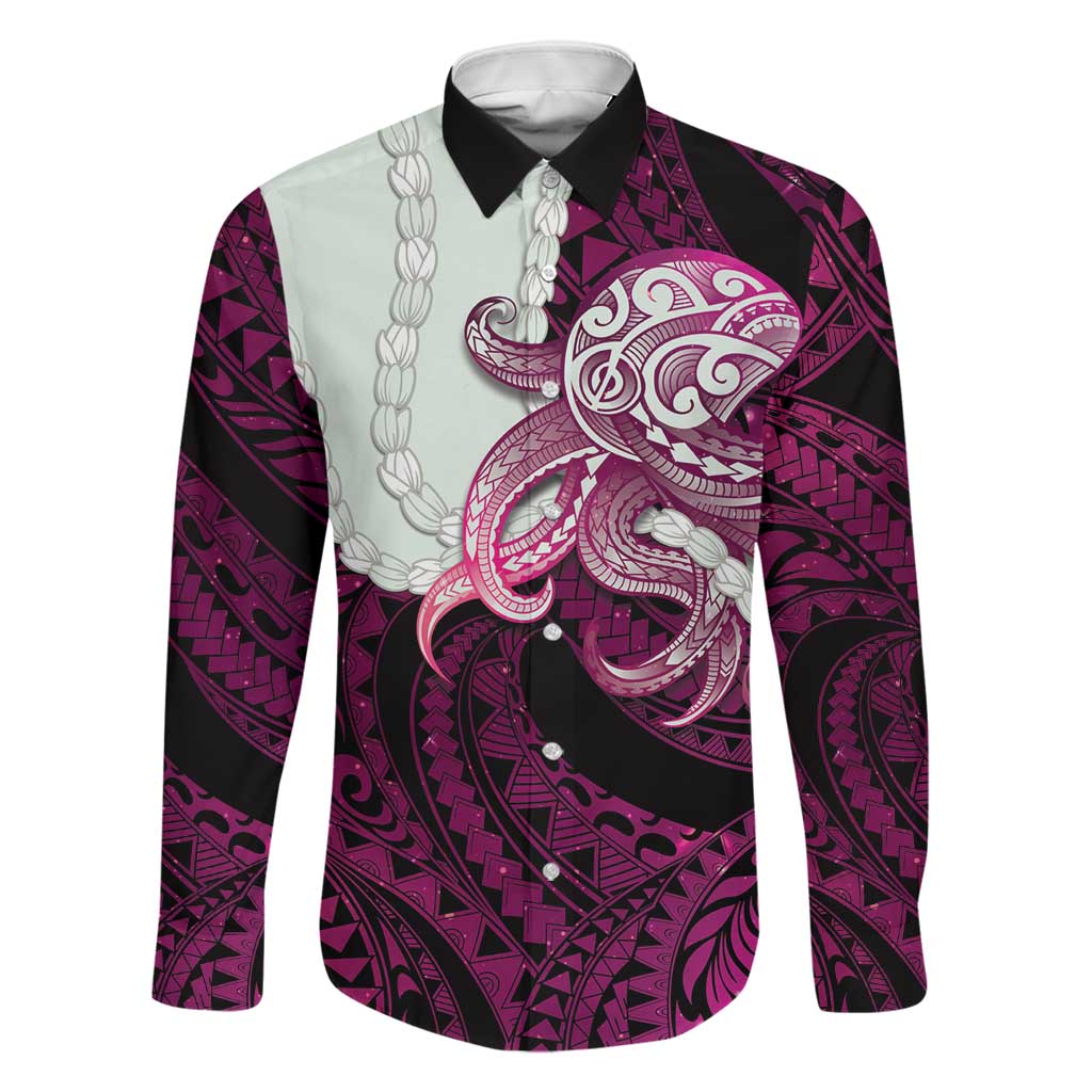 Pink Galaxy Polynesia Tribal Octopus Tattoo Family Matching Summer Maxi Dress and Hawaiian Shirt Pikake Lei Polynesian Pattern
