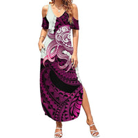 Pink Galaxy Polynesia Tribal Octopus Tattoo Family Matching Summer Maxi Dress and Hawaiian Shirt Pikake Lei Polynesian Pattern