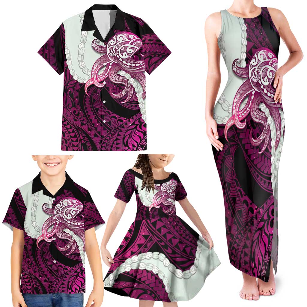 Pink Galaxy Polynesia Tribal Octopus Tattoo Family Matching Tank Maxi Dress and Hawaiian Shirt Pikake Lei Polynesian Pattern