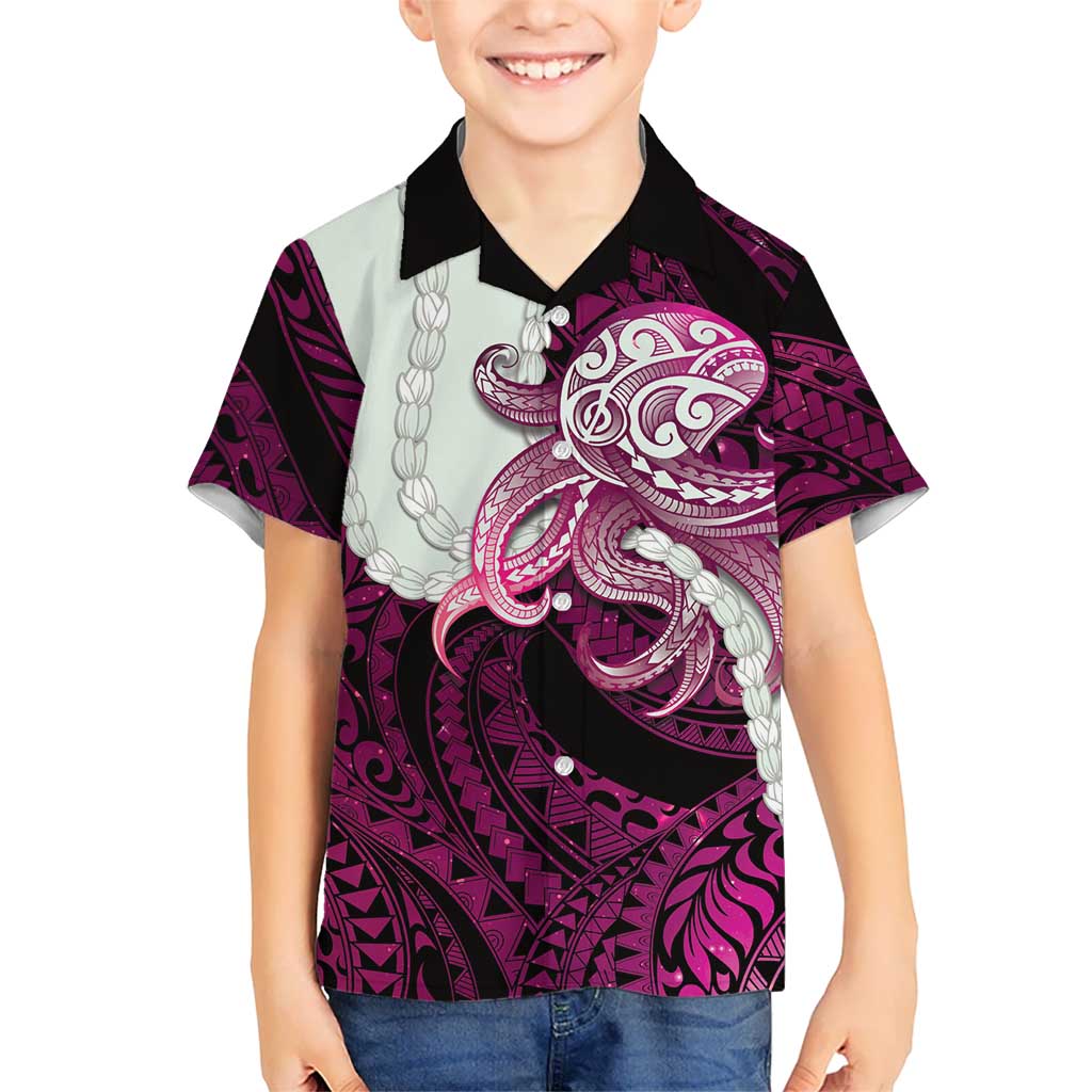 Pink Galaxy Polynesia Tribal Octopus Tattoo Kid Hawaiian Shirt Pikake Lei Polynesian Pattern