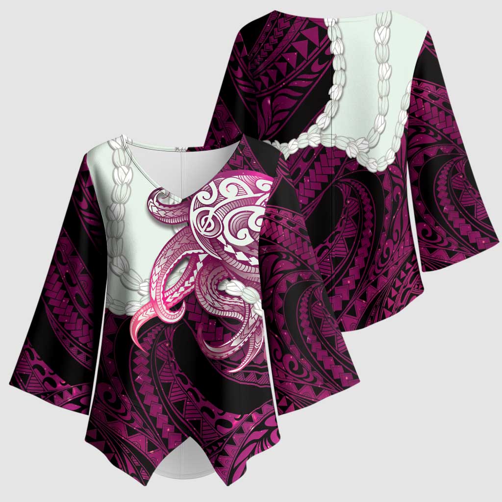 Pink Galaxy Polynesia Tribal Octopus Tattoo Kimono Sleeve Blouse Pikake Lei Polynesian Pattern