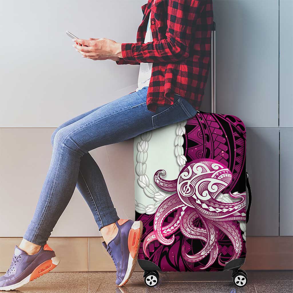 Pink Galaxy Polynesia Tribal Octopus Tattoo Luggage Cover Pikake Lei Polynesian Pattern