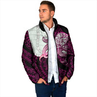 Pink Galaxy Polynesia Tribal Octopus Tattoo Padded Jacket Pikake Lei Polynesian Pattern