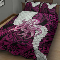 Pink Galaxy Polynesia Tribal Octopus Tattoo Quilt Bed Set Pikake Lei Polynesian Pattern