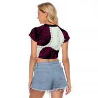 Pink Galaxy Polynesia Tribal Octopus Tattoo Raglan Cropped T Shirt Pikake Lei Polynesian Pattern