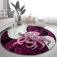Pink Galaxy Polynesia Tribal Octopus Tattoo Round Carpet Pikake Lei Polynesian Pattern