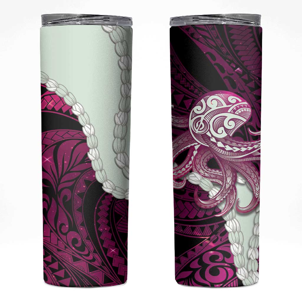 Pink Galaxy Polynesia Tribal Octopus Tattoo Skinny Tumbler Pikake Lei Polynesian Pattern LT14 Pink - Polynesian Pride