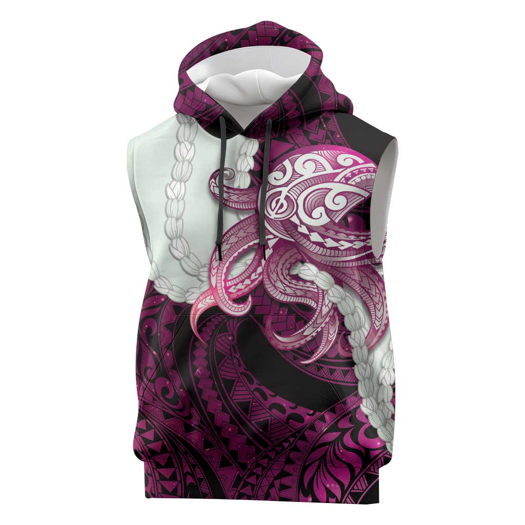 Pink Galaxy Polynesia Tribal Octopus Tattoo Sleeveless Hoodie Pikake Lei Polynesian Pattern