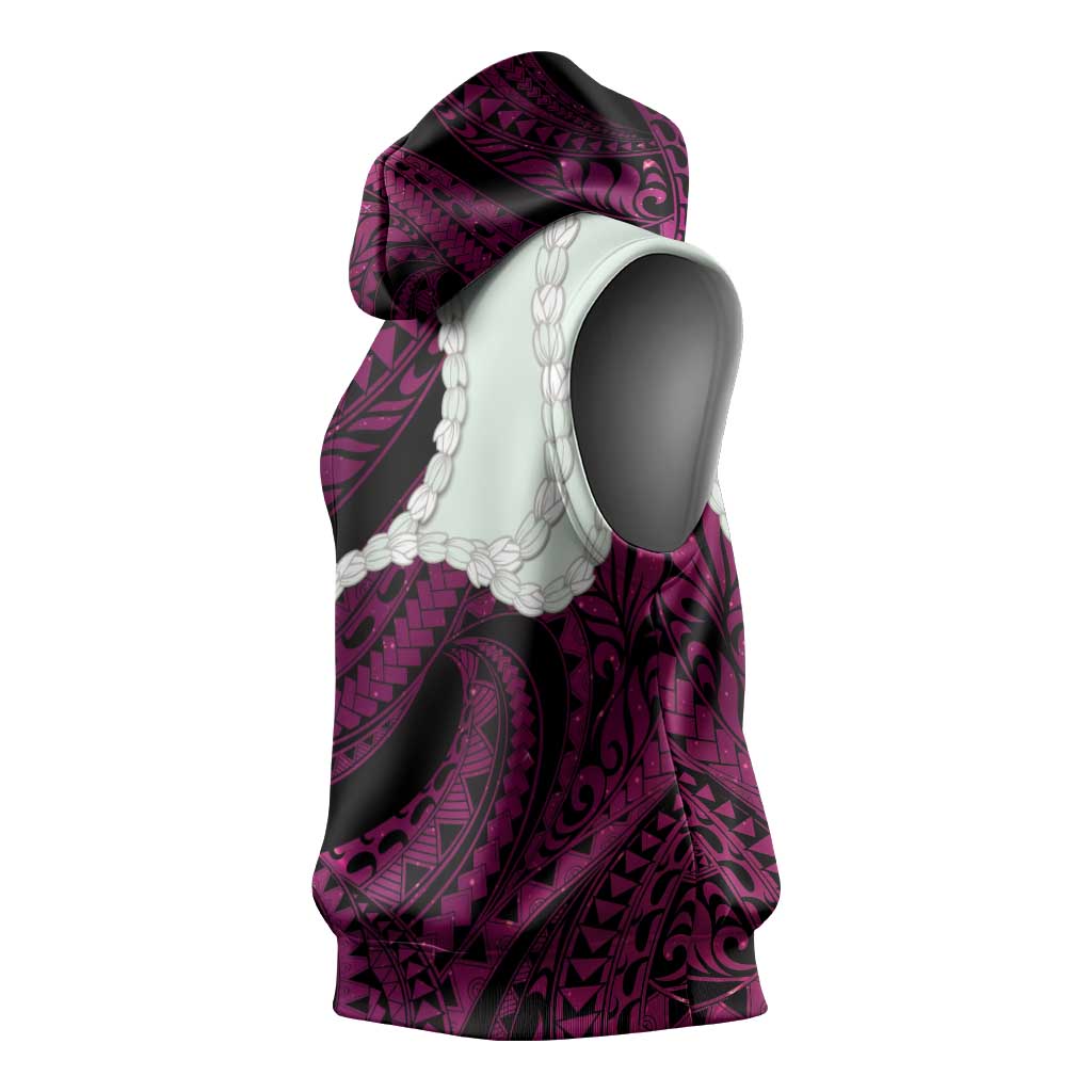 Pink Galaxy Polynesia Tribal Octopus Tattoo Sleeveless Hoodie Pikake Lei Polynesian Pattern