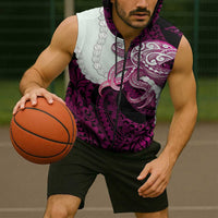 Pink Galaxy Polynesia Tribal Octopus Tattoo Sleeveless Zip Hoodie Pikake Lei Polynesian Pattern