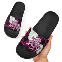 Pink Galaxy Polynesia Tribal Octopus Tattoo Slide Sandals Pikake Lei Polynesian Pattern