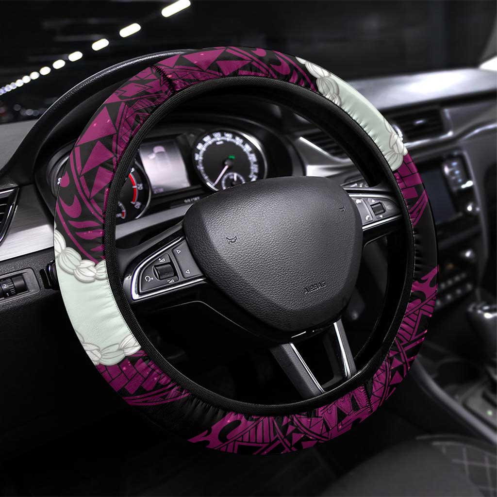 Pink Galaxy Polynesia Tribal Octopus Tattoo Steering Wheel Cover Pikake Lei Polynesian Pattern