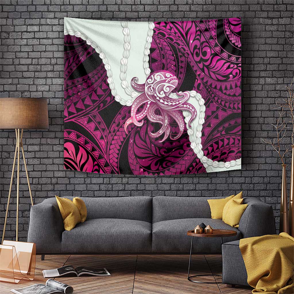 Pink Galaxy Polynesia Tribal Octopus Tattoo Tapestry Pikake Lei Polynesian Pattern