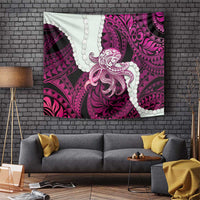 Pink Galaxy Polynesia Tribal Octopus Tattoo Tapestry Pikake Lei Polynesian Pattern