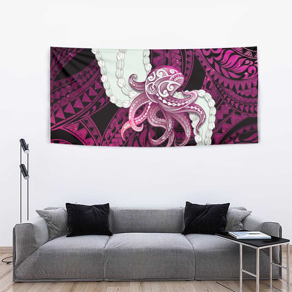 Pink Galaxy Polynesia Tribal Octopus Tattoo Tapestry Pikake Lei Polynesian Pattern