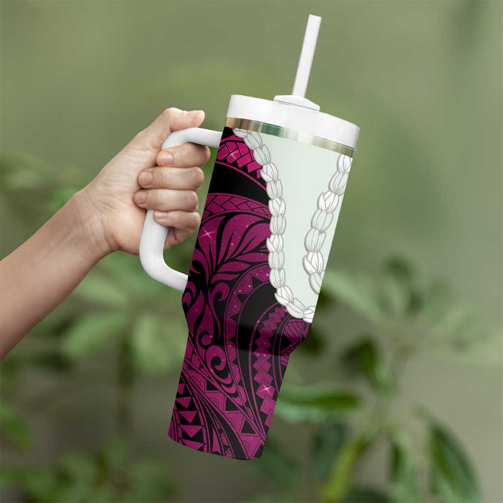 Pink Galaxy Polynesia Tribal Octopus Tattoo Tumbler With Handle Pikake Lei Polynesian Pattern
