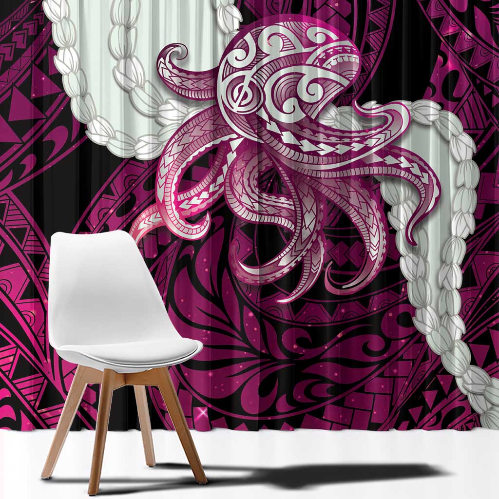Pink Galaxy Polynesia Tribal Octopus Tattoo Window Curtain Pikake Lei Polynesian Pattern