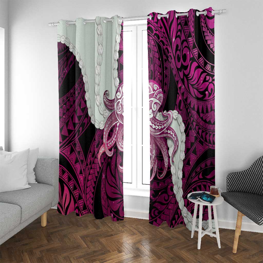 Pink Galaxy Polynesia Tribal Octopus Tattoo Window Curtain Pikake Lei Polynesian Pattern