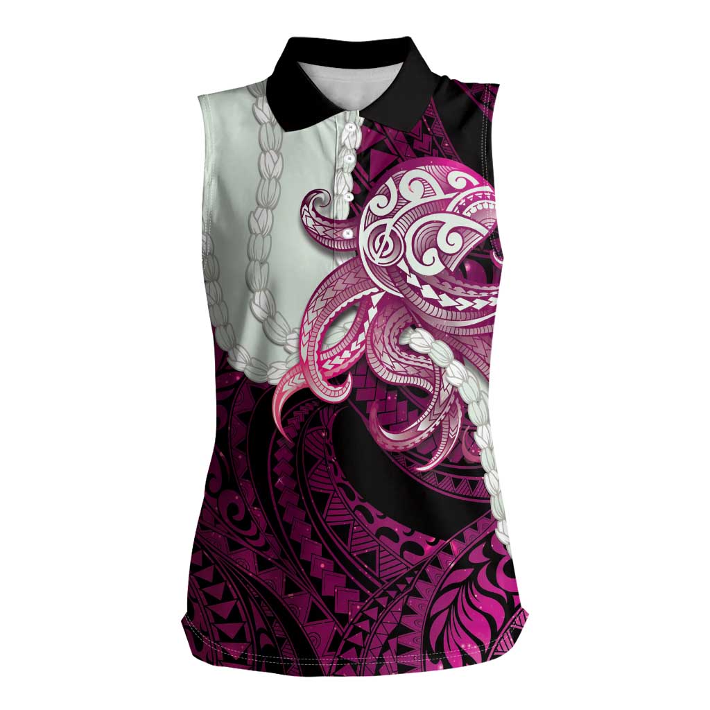 Pink Galaxy Polynesia Tribal Octopus Tattoo Women Sleeveless Polo Shirt Pikake Lei Polynesian Pattern LT14 Female Pink - Polynesian Pride