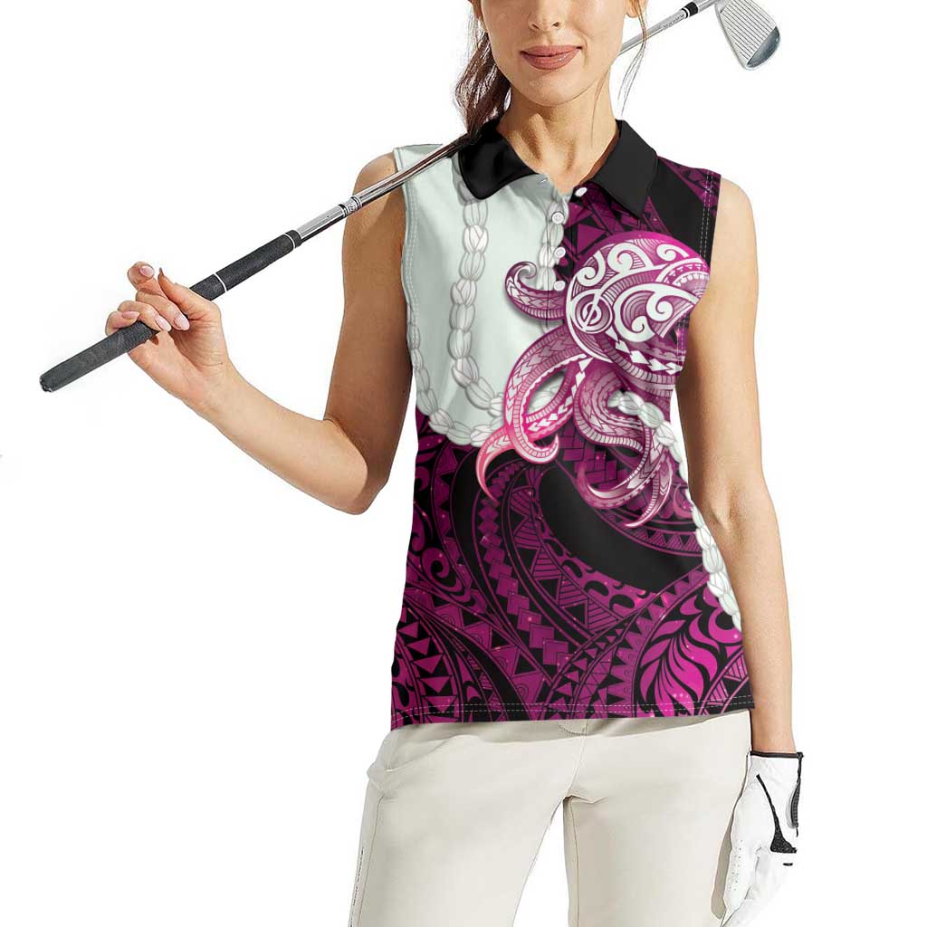 Pink Galaxy Polynesia Tribal Octopus Tattoo Women Sleeveless Polo Shirt Pikake Lei Polynesian Pattern LT14 - Polynesian Pride