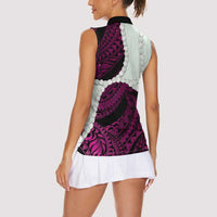 Pink Galaxy Polynesia Tribal Octopus Tattoo Women Sleeveless Polo Shirt Pikake Lei Polynesian Pattern LT14 - Polynesian Pride