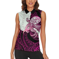 Pink Galaxy Polynesia Tribal Octopus Tattoo Women Sleeveless Polo Shirt Pikake Lei Polynesian Pattern LT14 - Polynesian Pride