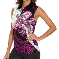 Pink Galaxy Polynesia Tribal Octopus Tattoo Women Sleeveless Polo Shirt Pikake Lei Polynesian Pattern LT14 - Polynesian Pride