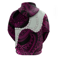 Pink Galaxy Polynesia Tribal Octopus Tattoo Zip Hoodie Pikake Lei Polynesian Pattern