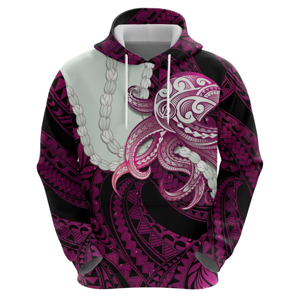 Pink Galaxy Polynesia Tribal Octopus Tattoo Zip Hoodie Pikake Lei Polynesian Pattern