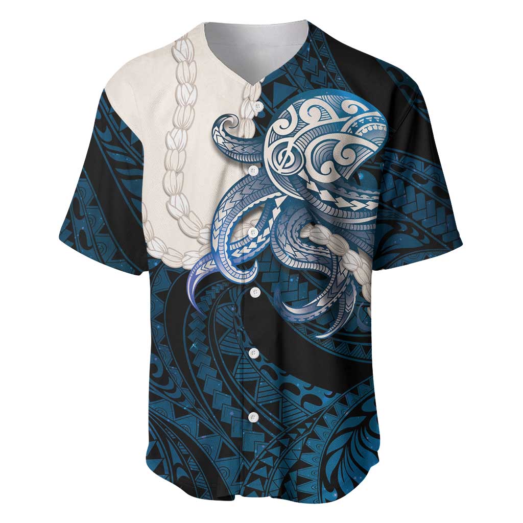 Blue Galaxy Polynesia Tribal Octopus Tattoo Baseball Jersey Pikake Lei Polynesian Pattern