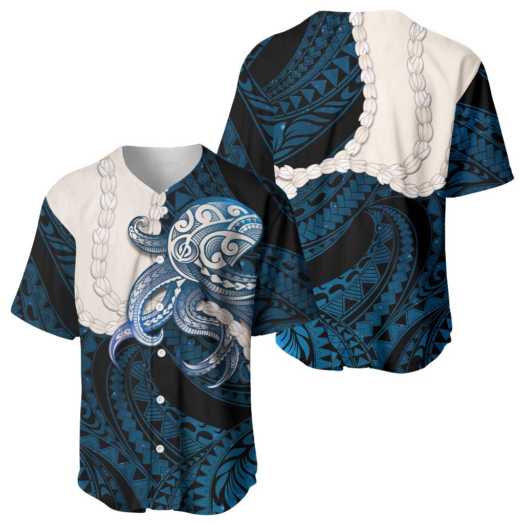 Blue Galaxy Polynesia Tribal Octopus Tattoo Baseball Jersey Pikake Lei Polynesian Pattern