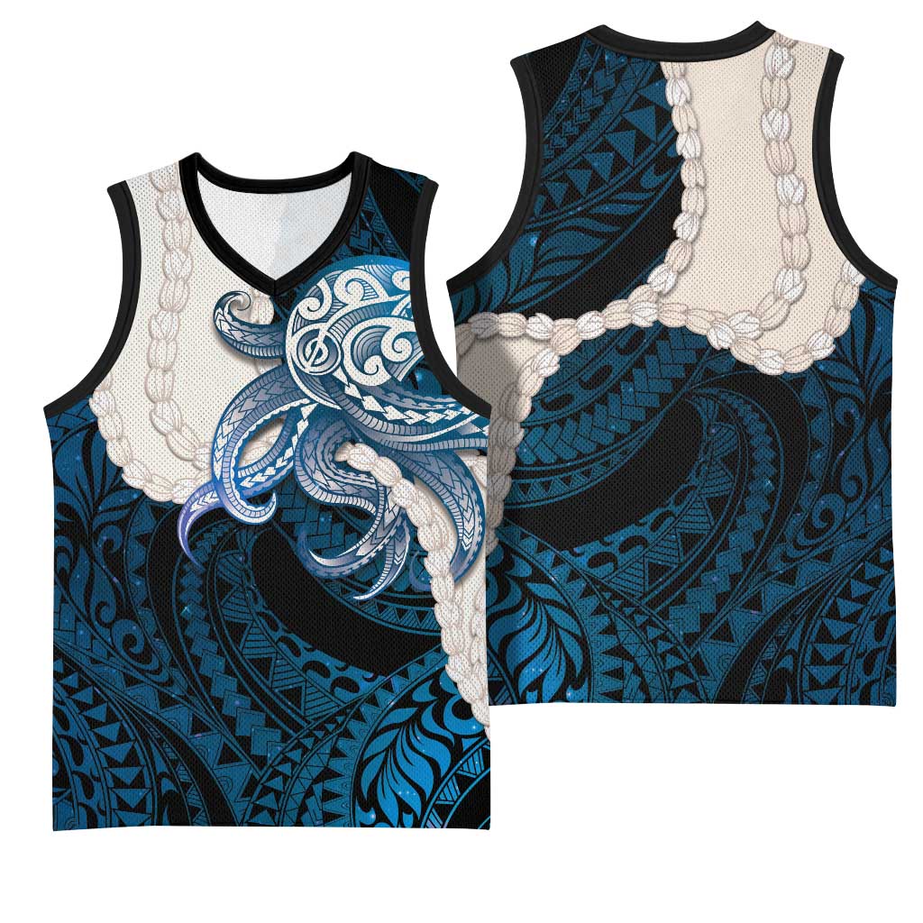 Blue Galaxy Polynesia Tribal Octopus Tattoo Basketball Jersey Pikake Lei Polynesian Pattern