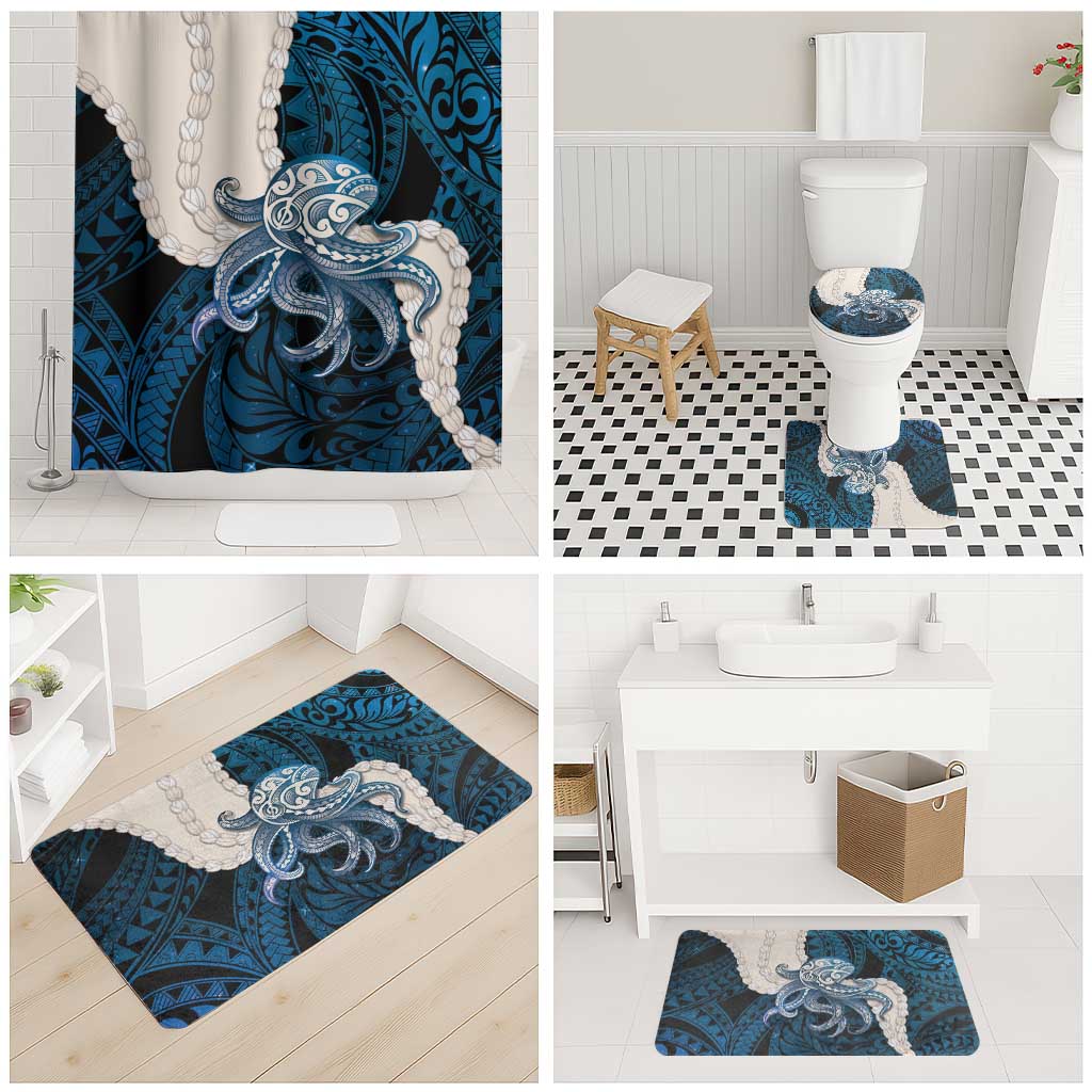 Blue Galaxy Polynesia Tribal Octopus Tattoo Bathroom Set Pikake Lei Polynesian Pattern