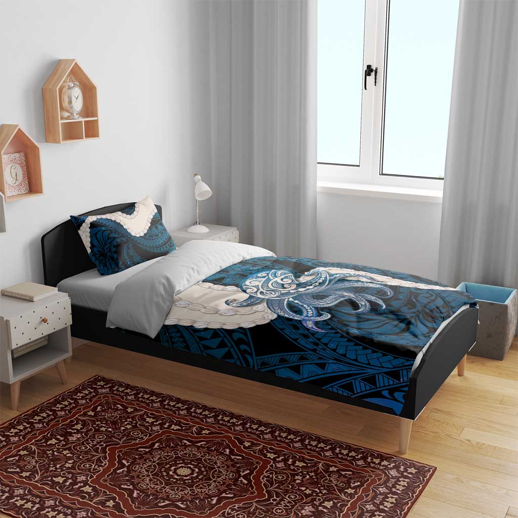 Blue Galaxy Polynesia Tribal Octopus Tattoo Bedding Set Pikake Lei Polynesian Pattern