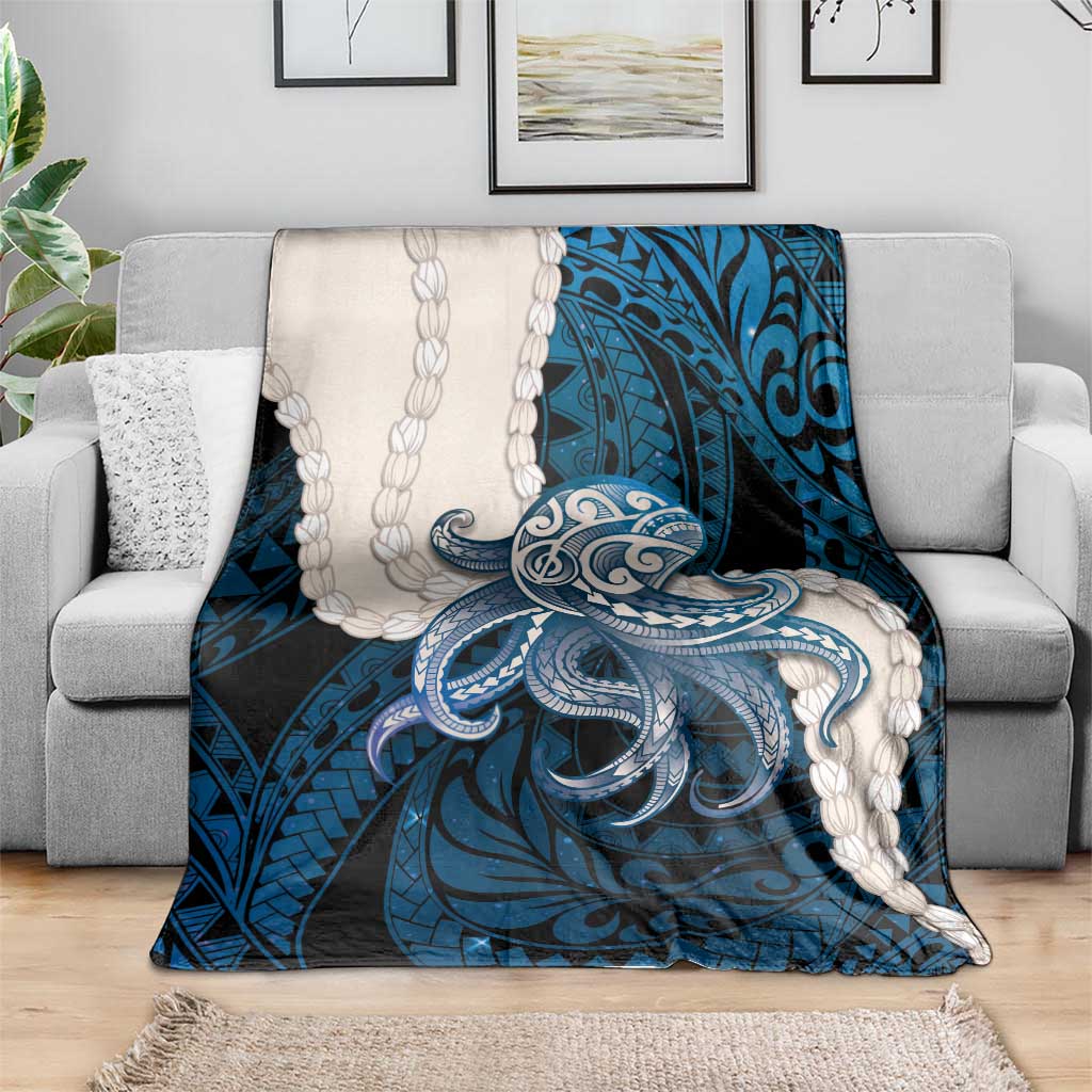 Blue Galaxy Polynesia Tribal Octopus Tattoo Blanket Pikake Lei Polynesian Pattern