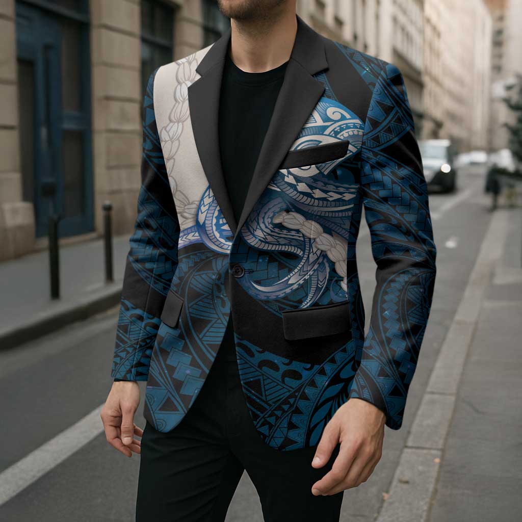 Blue Galaxy Polynesia Tribal Octopus Tattoo Blazer Pikake Lei Polynesian Pattern
